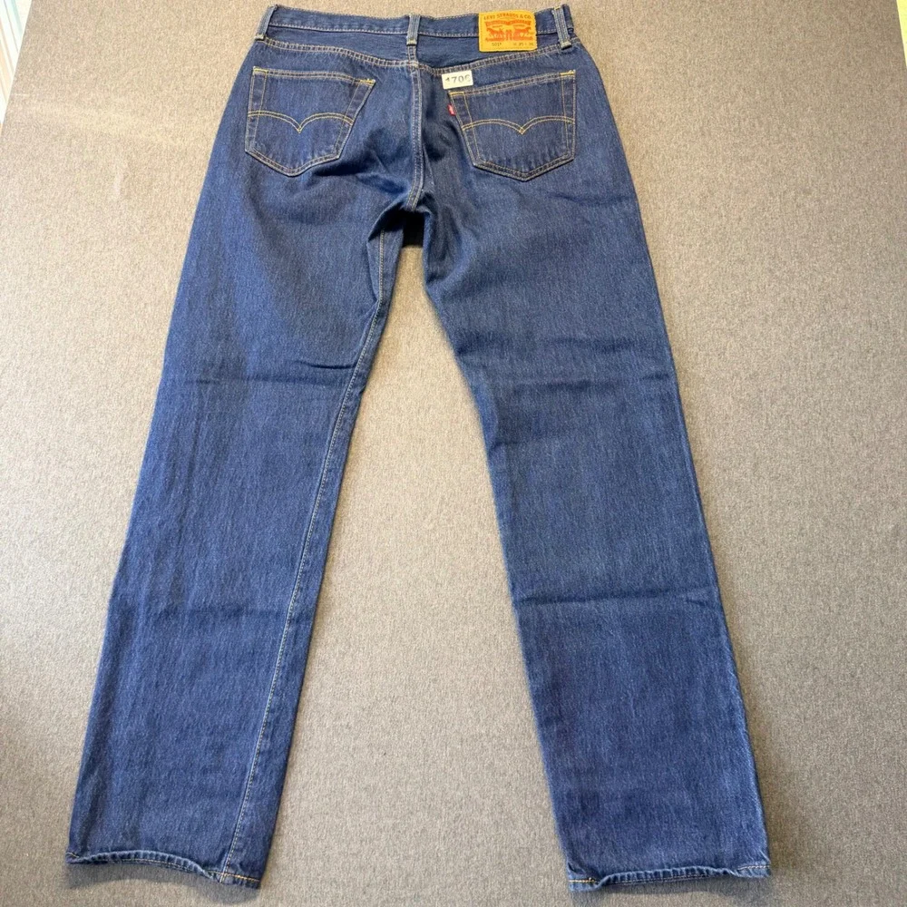Levis 501 Original Fit Mens Dark Wash Indigo Button Fly Straight Leg Jeans 35x36
